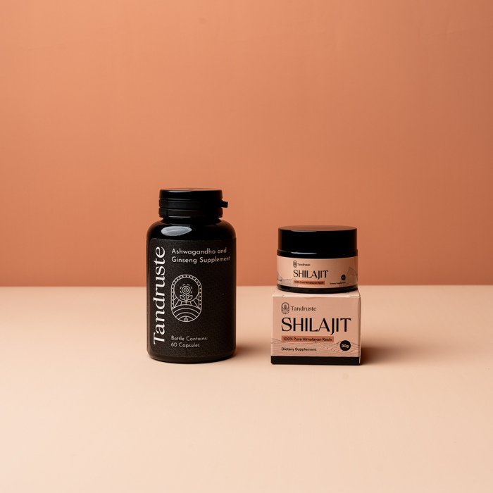Shilajit Resin (30g) + Ashwagandha & Ginseng Supplement (60 capsules)