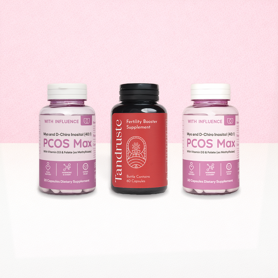Organic Fertility Booster Supplement + 2 PCOS Max 30 Capsules Bundle